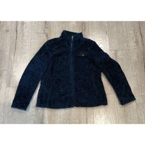 Pendleton Fleece Jacket Women's Size Large Plaid Wool Sherpa Green Blue Tartan